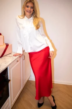 Vicky Heavy Sateen Skirt Red