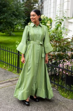 Viscose Collared Dress Green