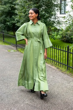 Viscose Collared Dress Green