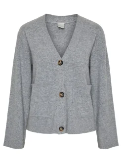 Yasemilie Ls Cardigan Knit Light Grey Melange