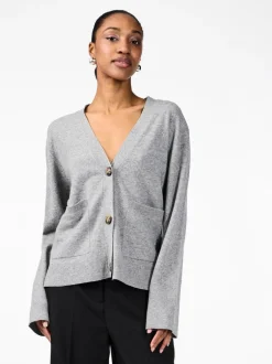 Yasemilie Ls Cardigan Knit Light Grey Melange