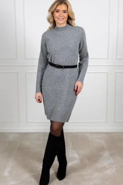 Yasemilie Ls Funnel Knit Dress Light Grey Melange
