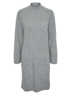 Yasemilie Ls Funnel Knit Dress Light Grey Melange