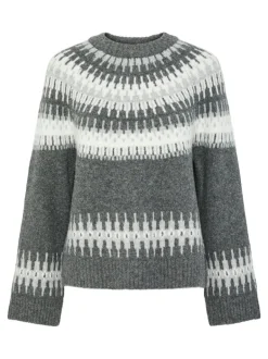 Yasfairy Ls Knit Pullover Medium Grey Melange