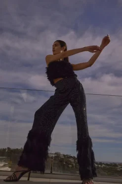 Yasflow Sequin Hw Wide Pants Black