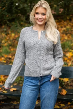 Yaslelu Ls Knit Cardigan Medium Grey Melange