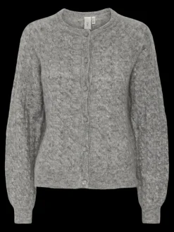 Yaslelu Ls Knit Cardigan Medium Grey Melange