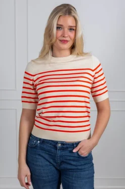 Yaslena Ss Knit Pullover Birch Cherry Tomato Stripes