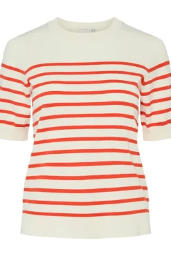 Yaslena Ss Knit Pullover Birch Cherry Tomato Stripes