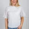 Yaslex Ss Top W. Emb Sleeves Star White
