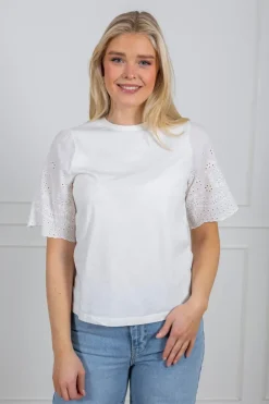 Yaslex Ss Top W. Emb Sleeves Star White