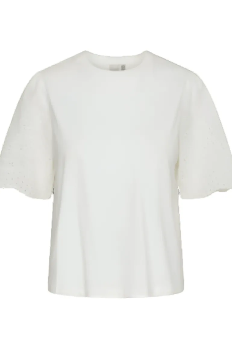 Yaslex Ss Top W. Emb Sleeves Star White