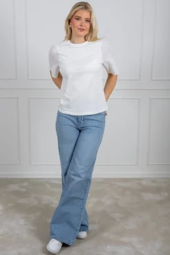Yaslex Ss Top W. Emb Sleeves Star White