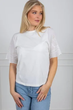 Yaslex Ss Top W. Emb Sleeves Star White