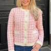 Yaslivia Ls Short Knit Cardigan Birch Raspberry Sorbet/Pirouette