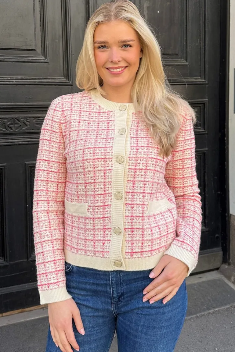 Yaslivia Ls Short Knit Cardigan Birch Raspberry Sorbet/Pirouette