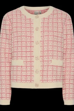 Yaslivia Ls Short Knit Cardigan Birch Raspberry Sorbet/Pirouette