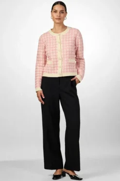 Yaslivia Ls Short Knit Cardigan Birch Raspberry Sorbet/Pirouette
