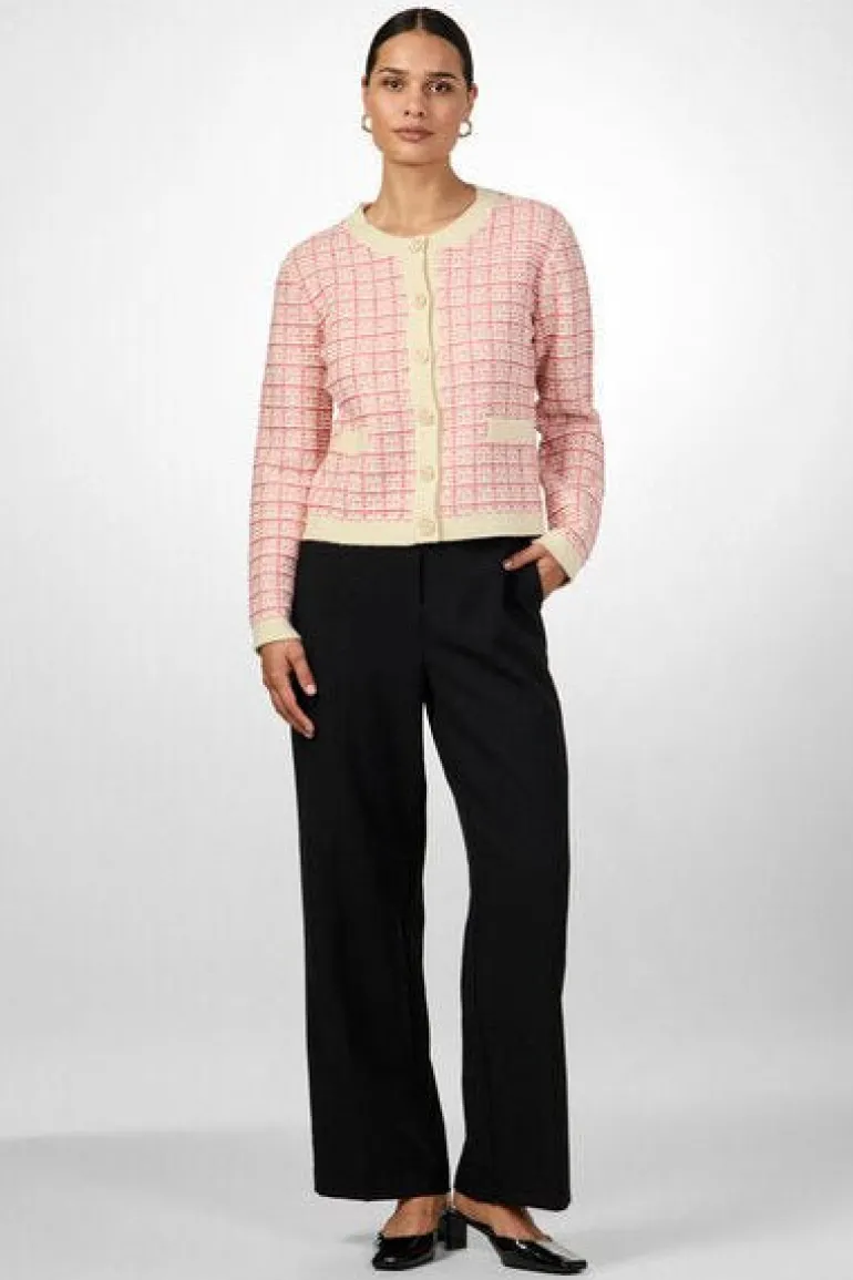 Yaslivia Ls Short Knit Cardigan Birch Raspberry Sorbet/Pirouette