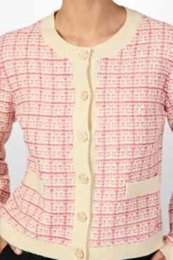 Yaslivia Ls Short Knit Cardigan Birch Raspberry Sorbet/Pirouette