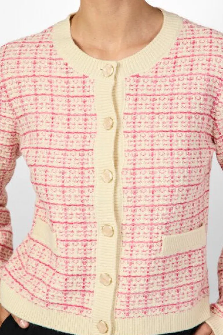 Yaslivia Ls Short Knit Cardigan Birch Raspberry Sorbet/Pirouette