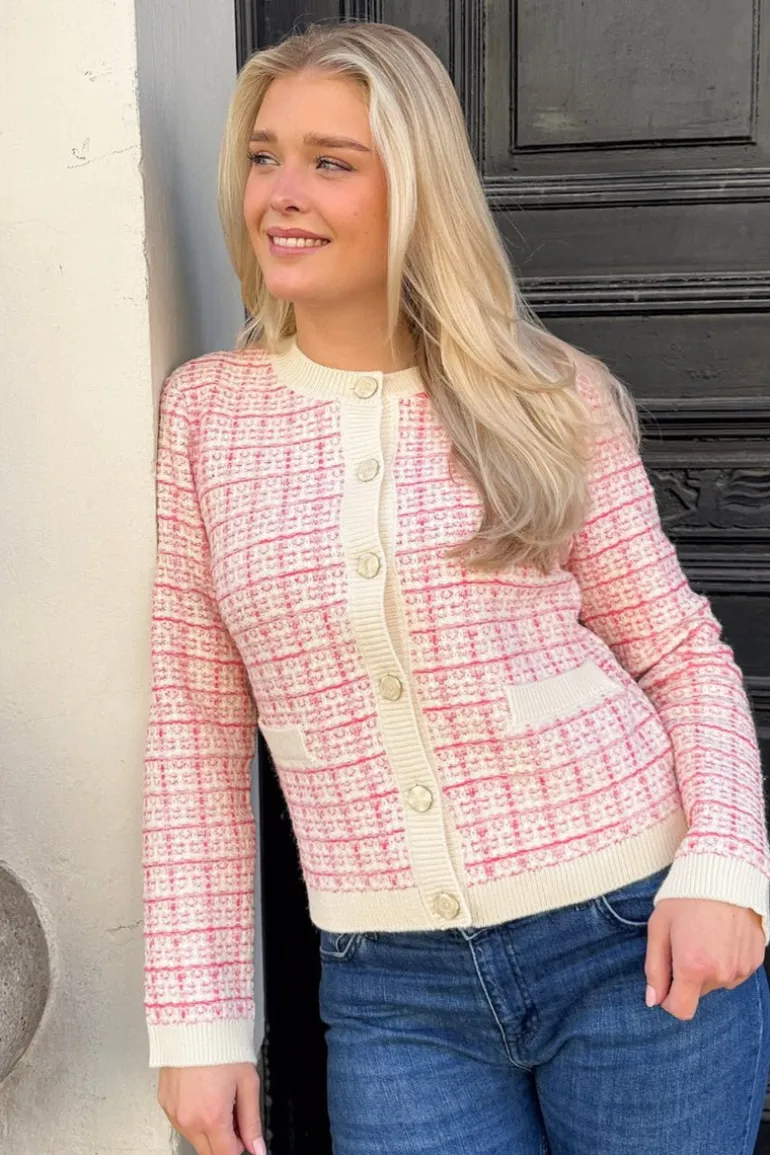 Yaslivia Ls Short Knit Cardigan Birch Raspberry Sorbet/Pirouette