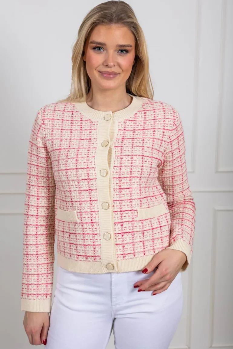 Yaslivia Ls Short Knit Cardigan Birch Raspberry Sorbet/Pirouette