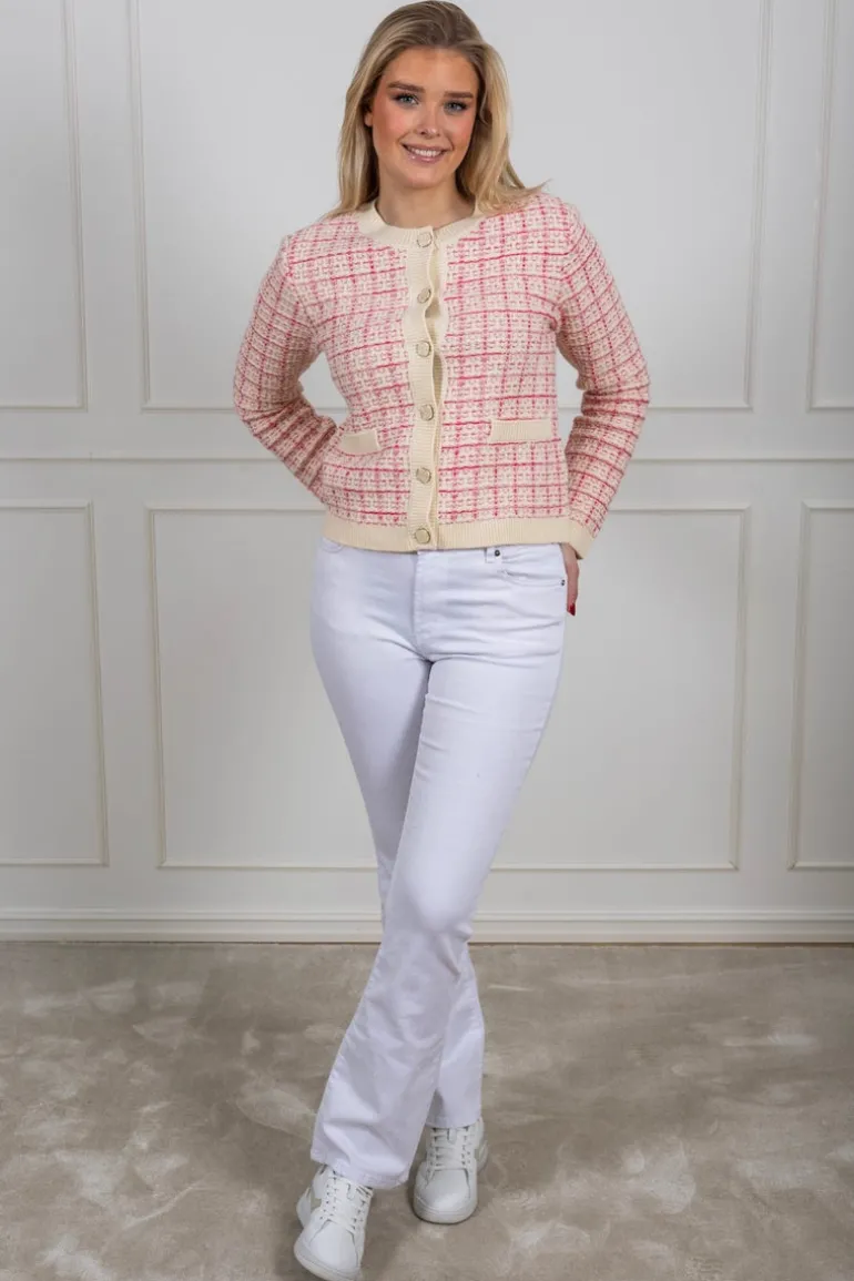Yaslivia Ls Short Knit Cardigan Birch Raspberry Sorbet/Pirouette