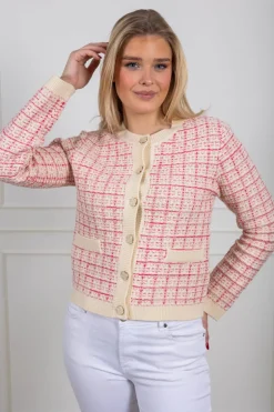 Yaslivia Ls Short Knit Cardigan Birch Raspberry Sorbet/Pirouette