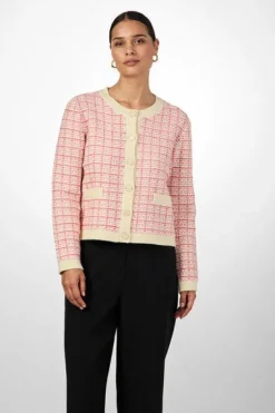 Yaslivia Ls Short Knit Cardigan Birch Raspberry Sorbet/Pirouette