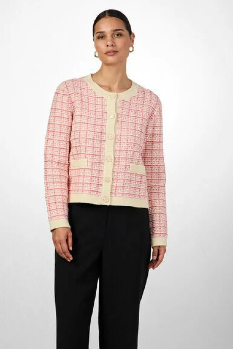 Yaslivia Ls Short Knit Cardigan Birch Raspberry Sorbet/Pirouette