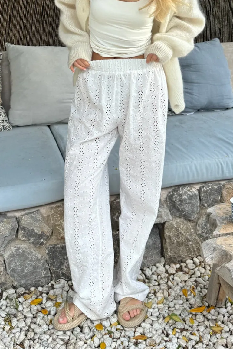 Zhannaic Pants White Embroidery